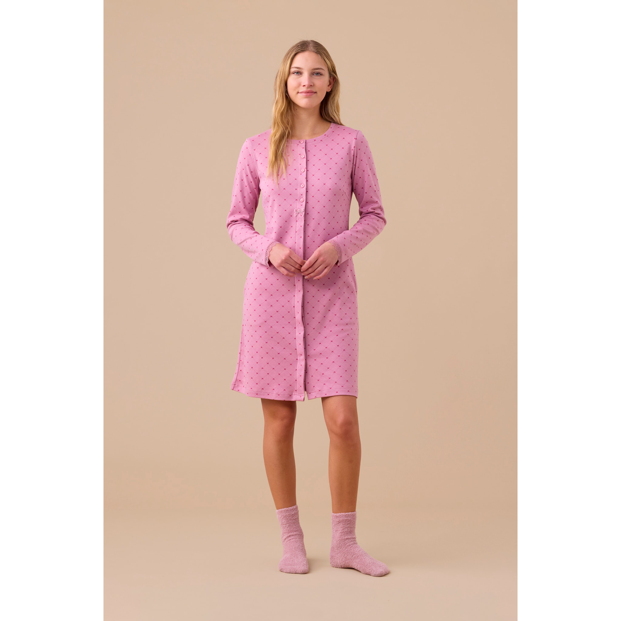 Camicia da notte donna in caldo cotone con abbottonatura frontale articolo cuore. Noidinotte