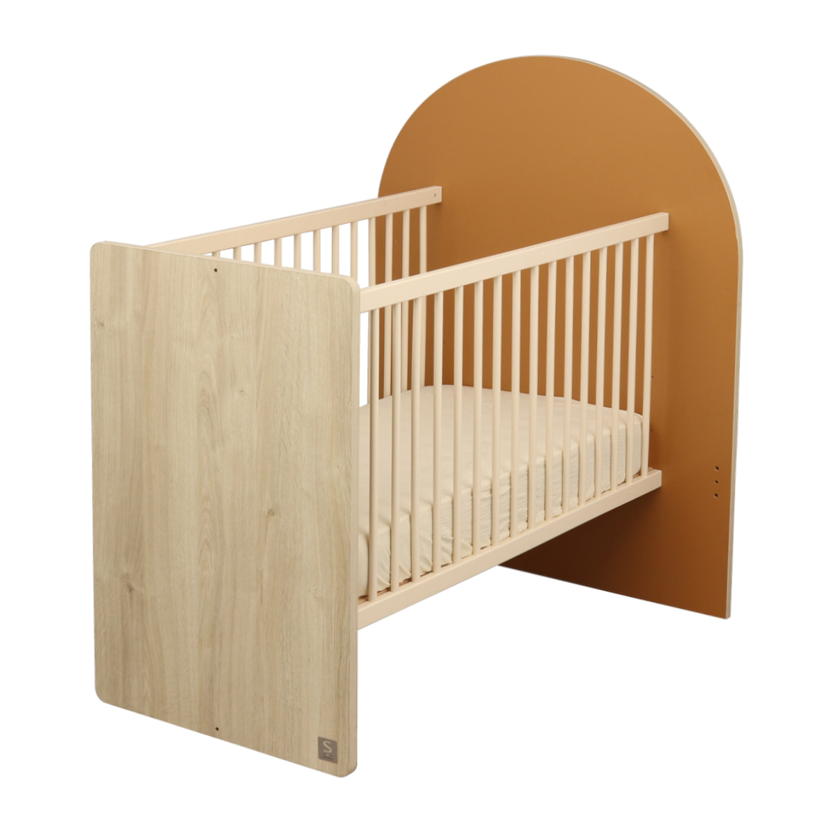 Lit bébé évolutif 120x60 en 90x190 - décor bois chêne sépia forme arche