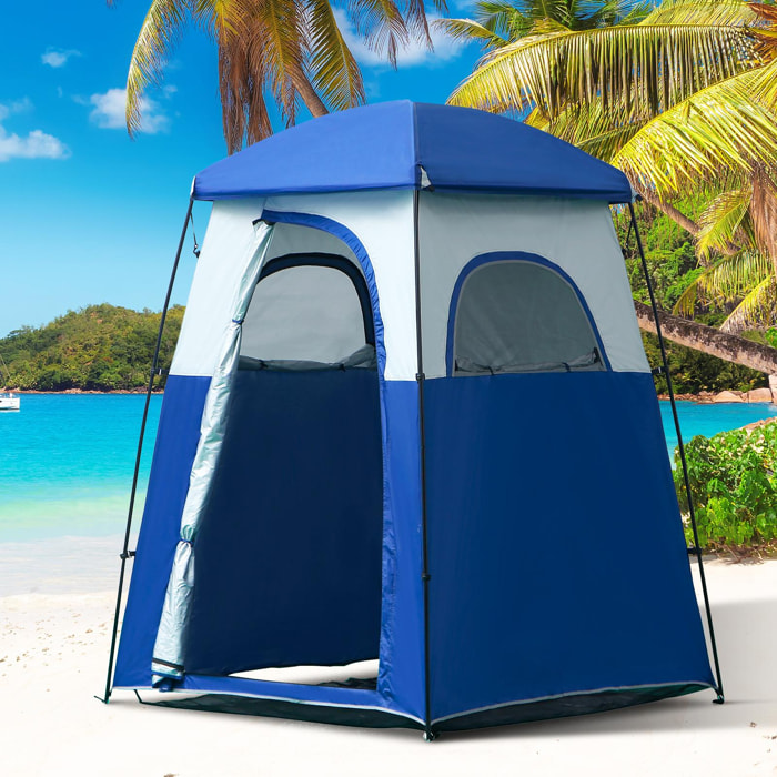 Tente cabine de douche portable pour camping 1-2 personnes sac de transport inclus étanche - Oxford - dim. 167L x 167l x 224H cm - bleu et blanc