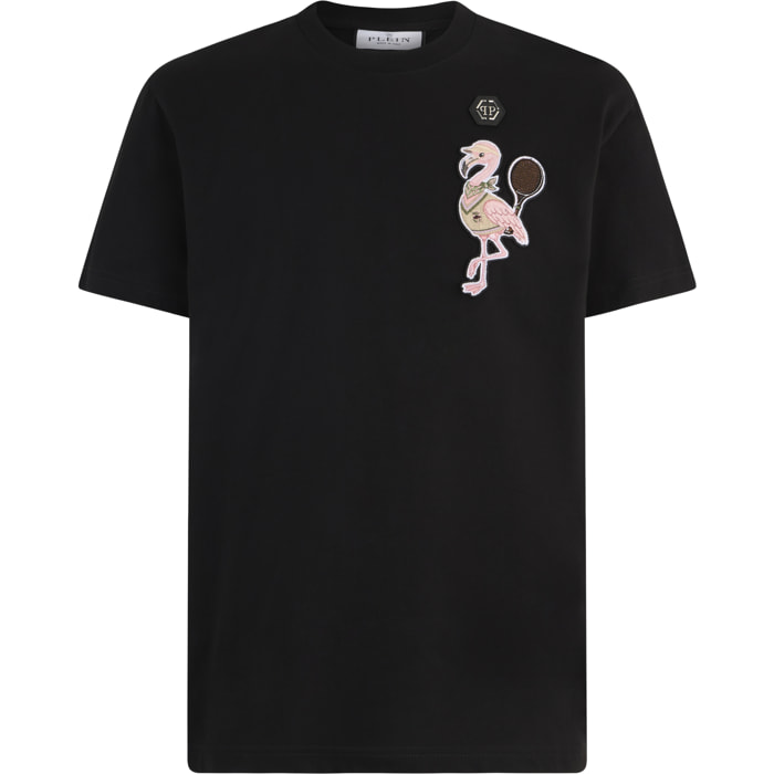PHILIPP PLEIN Round Neck T-Shirt Tennis Flamingo Patch