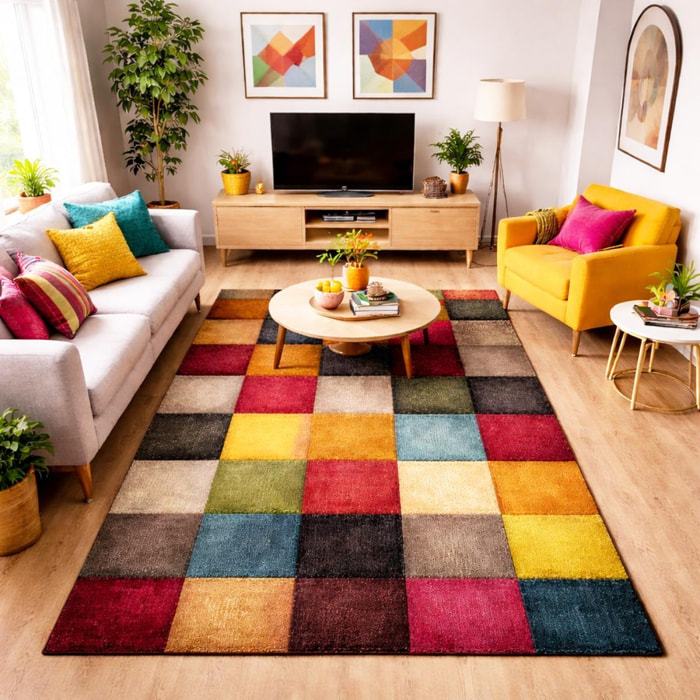 Tapis salon et chambre tissé motif damier BEFI