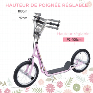 Trottinette patinette freestyle grandes roues pneumatiques Ø 41 cm avec pegs rose