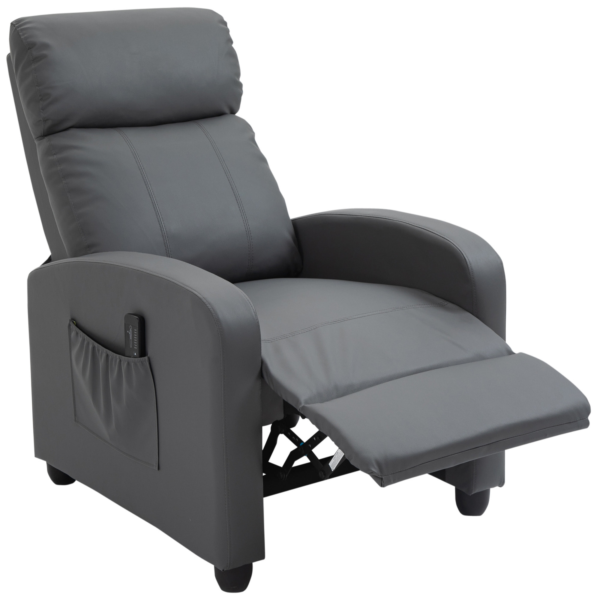 Fauteuil de relaxation et massage inclinaison dossier repose-pied réglable revêtement synthétique gris