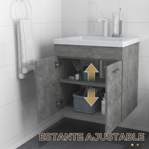 Mueble de Baño con Lavabo Cerámico Armario Bajo de Lavabo de Pared con 2 Puertas y Estante Ajustable Acabado Melamina 60x45,5x60 cm Gris