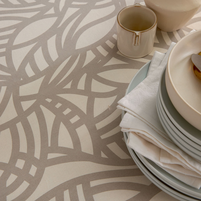 Nappe ronde imprimée graphique - Beige
