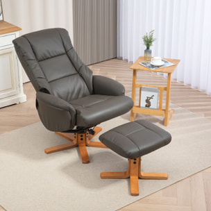 Fauteuil relax inclinable avec repose-pied assorti - fonction à bascule - bois revêtement synthétique gris