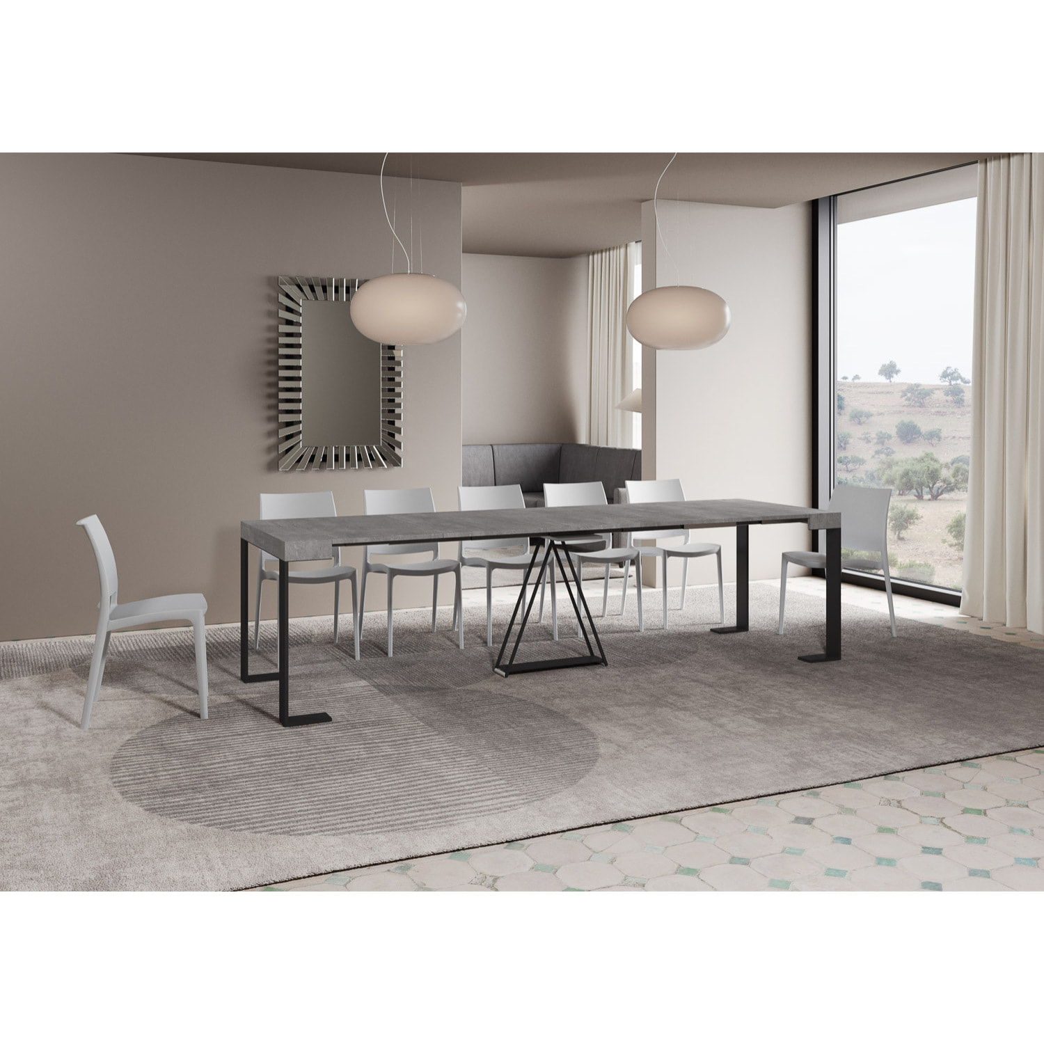 Consola extensible 90x40/300cm Zamat cemento estructura antracita