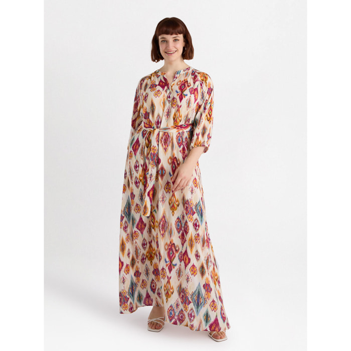 Fiorella Rubino - Vestido largo con estampado ikat - Beige