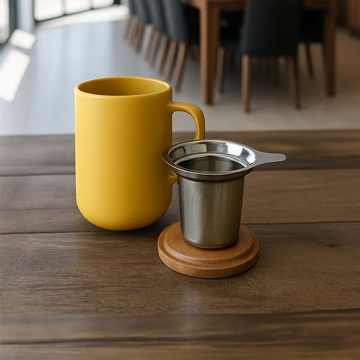 Tisanière en grès avec couvercle en bois d'acacia 475ml JULIET