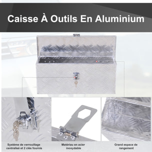 HOMCOM Boite de rangement - boîte à outils en aluminium - caisse à outil alu. verrouillage clé dim. 50L x 15,5l x 20,5H cm