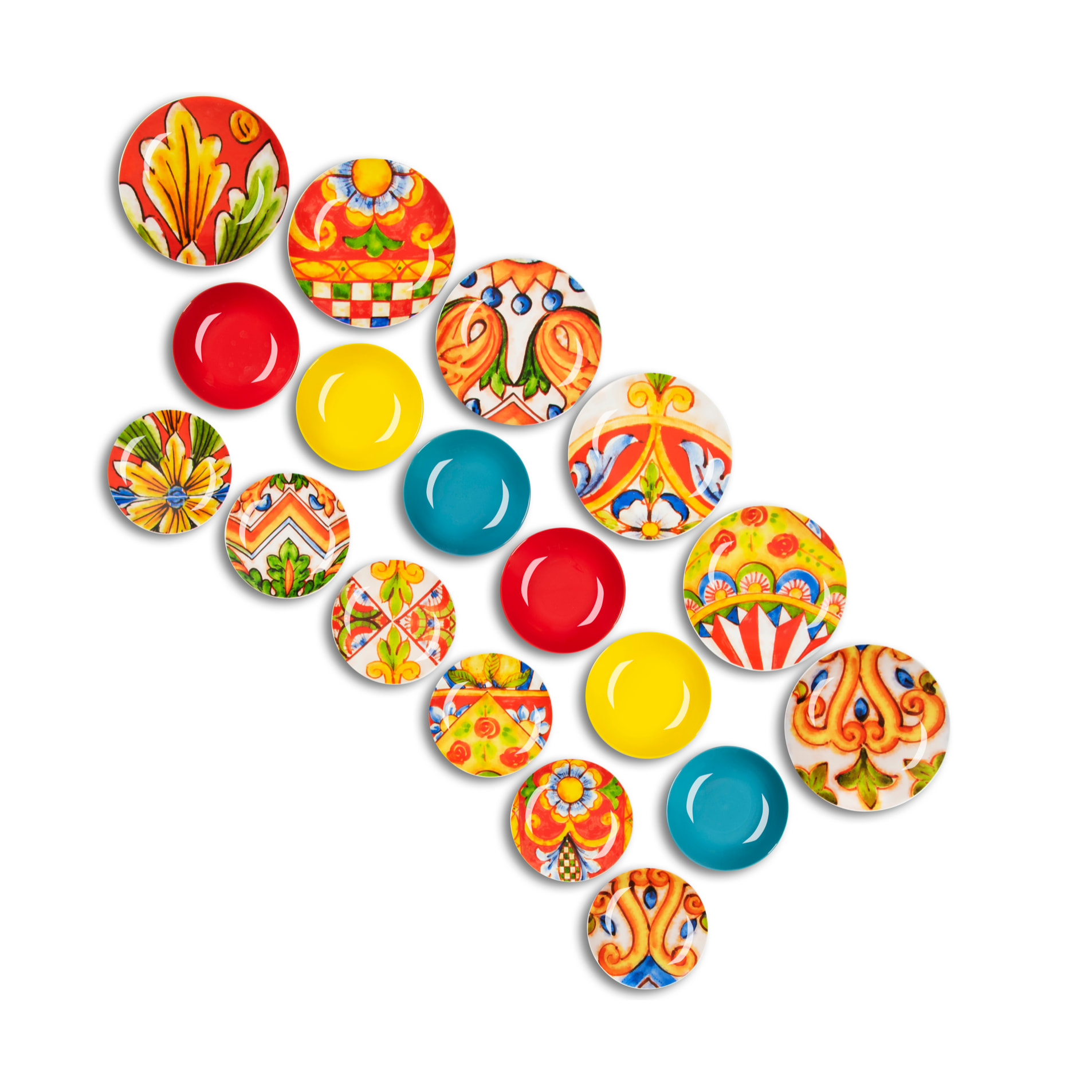 Service 18 assiettes Excelsa Caltagirone, stoneware et porcelaine, multicolore