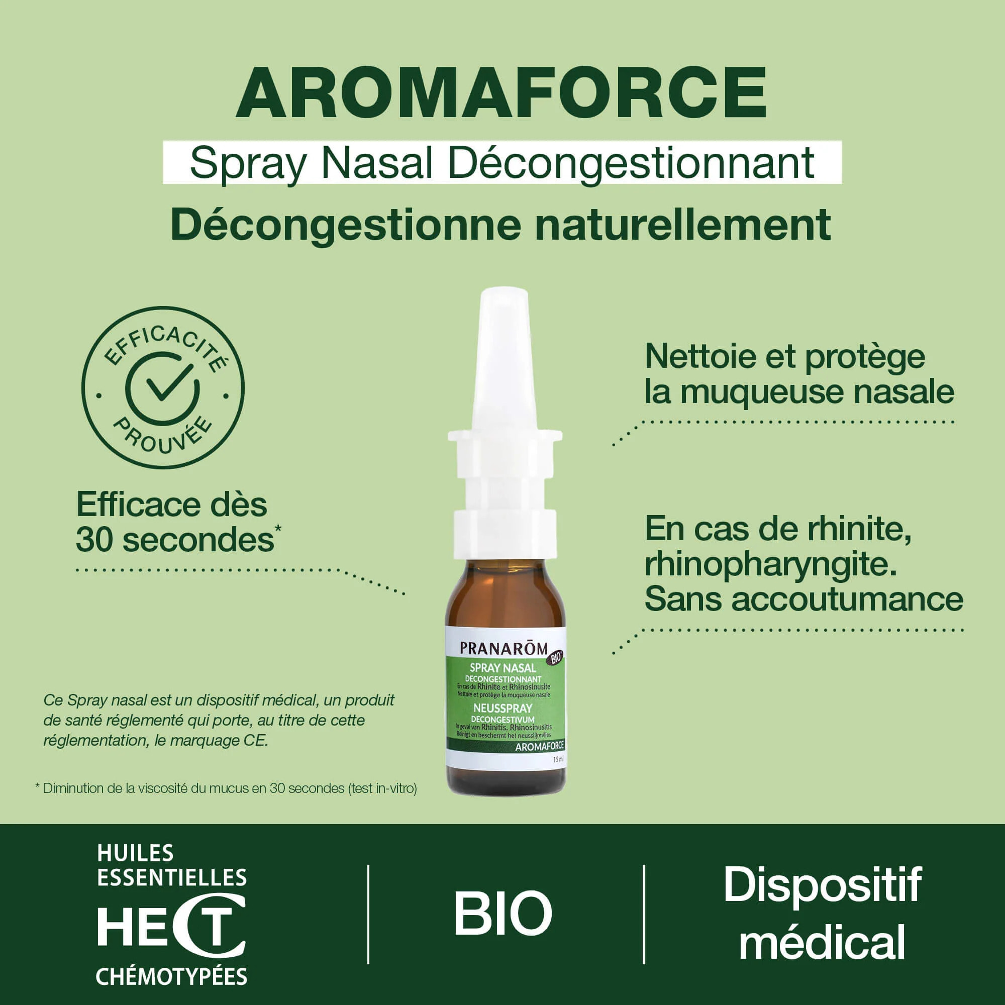 Pranarom - Spray nasal DM - Décongestionnant - Bio - 15 ml