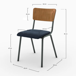 Lot de 2 chaises en bois foncé et velours bleu - Nico