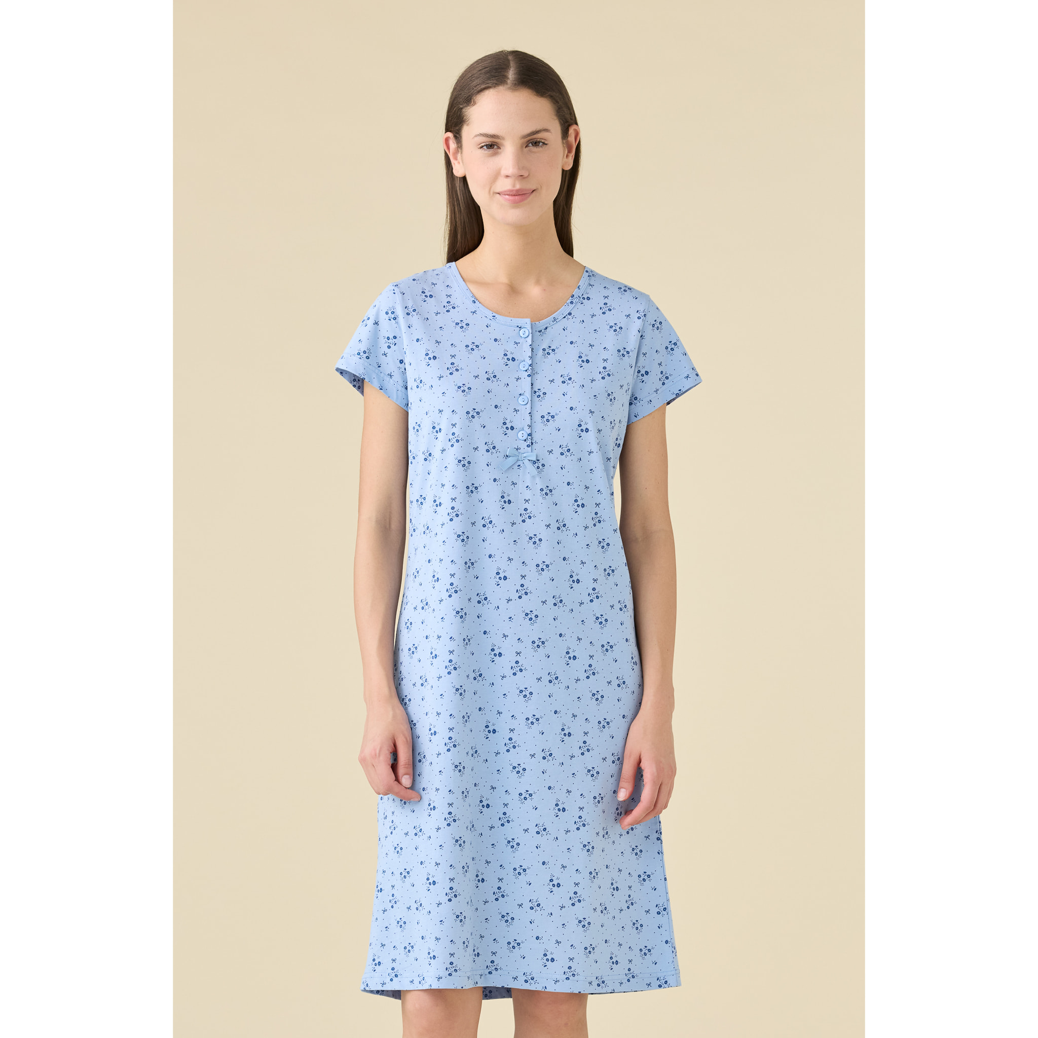 Camicia da notte donna estiva in cotone articolo flower. Noidinotte