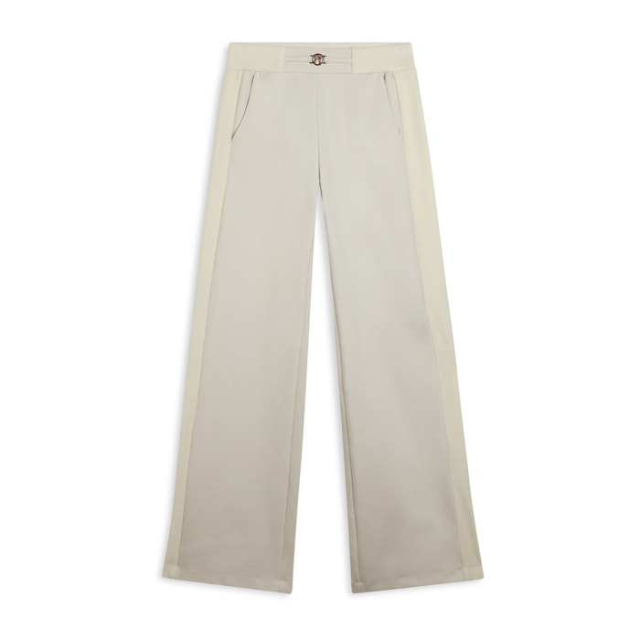 Pantaloni wide leg in viscosa con dettagli in ciniglia