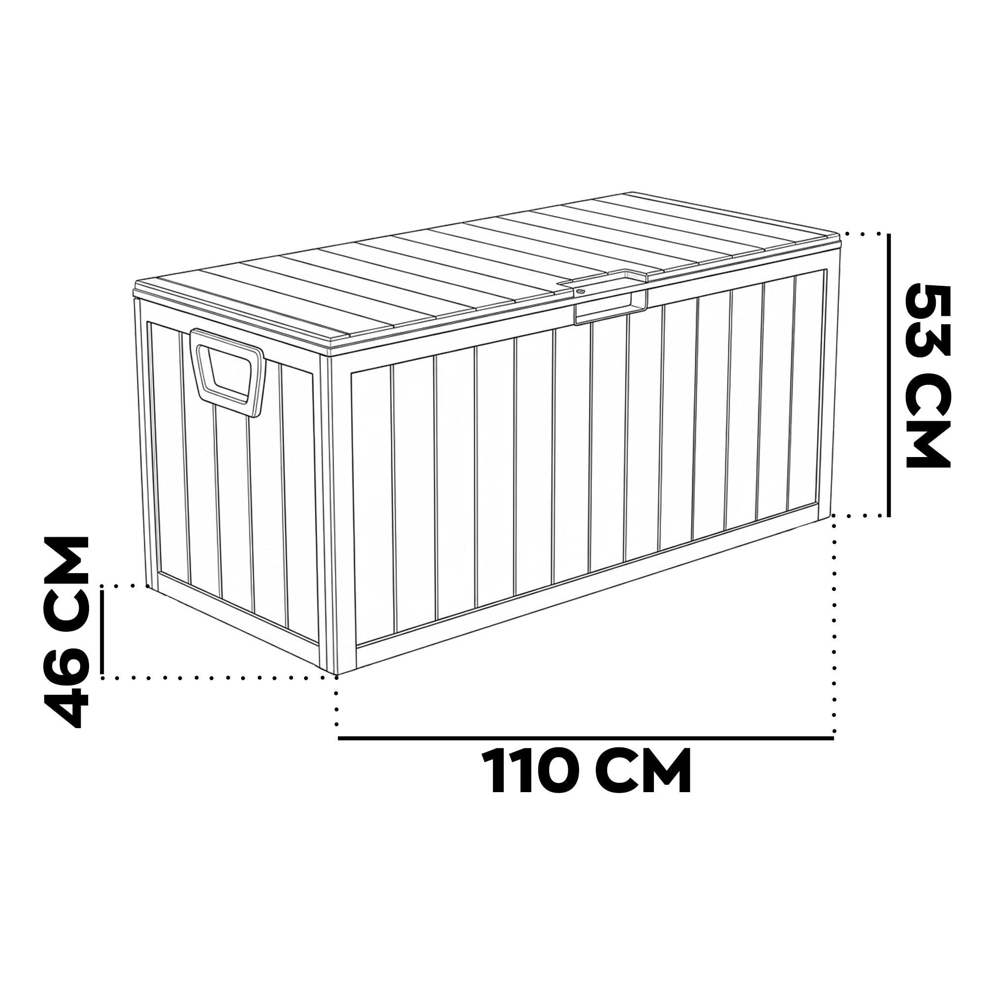 Neo 75 - Baule Portaoggetti da Giardino 110x46x53 cm 285 lt Contenitore Lucchettabile in Resina Nero