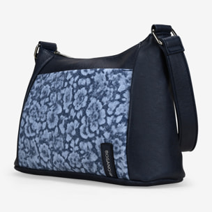 Bolso bandolera azul con bolsillo floral