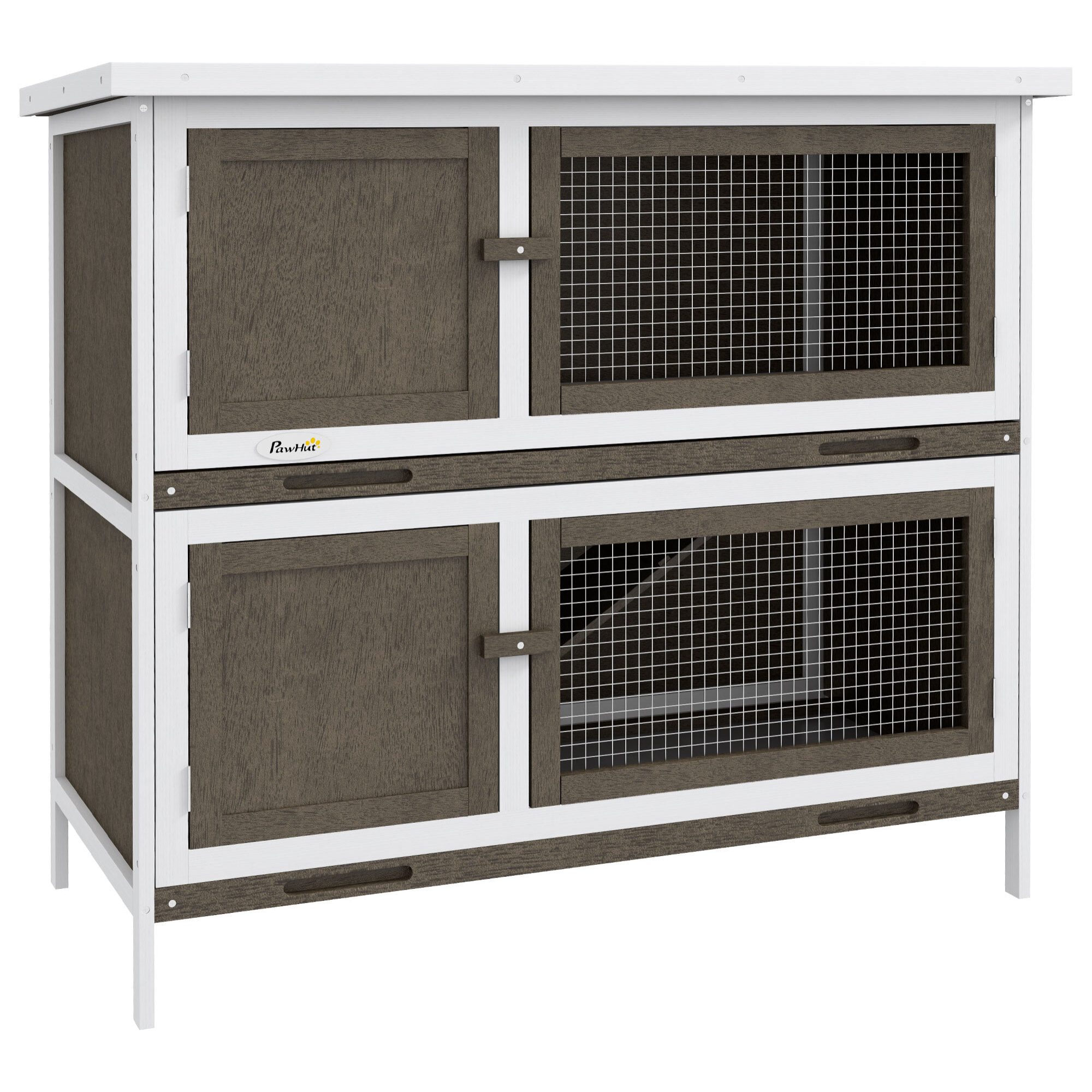 Conejera de Madera Jaula para Conejos de 2 Pisos 97x44x91 cm con Techo Asfáltico Puertas con Pestillo Bandejas Extraíbles y Rampa para 2 Conejos Marrón