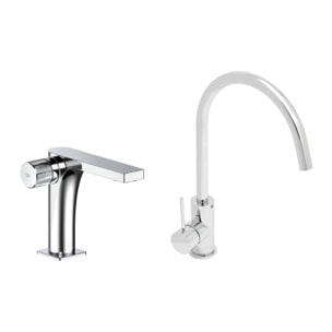 set mitigeur lavabo sans vidage + mitigeur cuisine 36,3 cm avec bras pivotant, chrome (SATBSUR271CR)