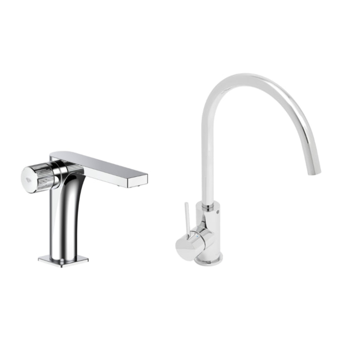 set mitigeur lavabo sans vidage + mitigeur cuisine 36,3 cm avec bras pivotant, chrome (SATBSUR271CR)