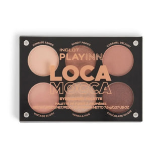 INGLOT Playinn Loca Mocca Eyeshadow Palette, Paleta de sombras en tonos marrón y beige ideal para cualquier estilo de maquillaje, con acabados mates y brilos, Tu basico ideal. 7,6gr