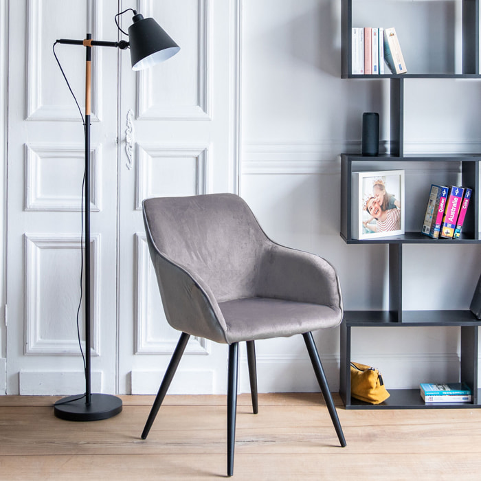 Chaise vintage GISELE velours gris
