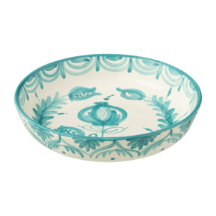 J-Line plat Granada Low - céramique - blanc/aqua - large - Ø 25 cm
