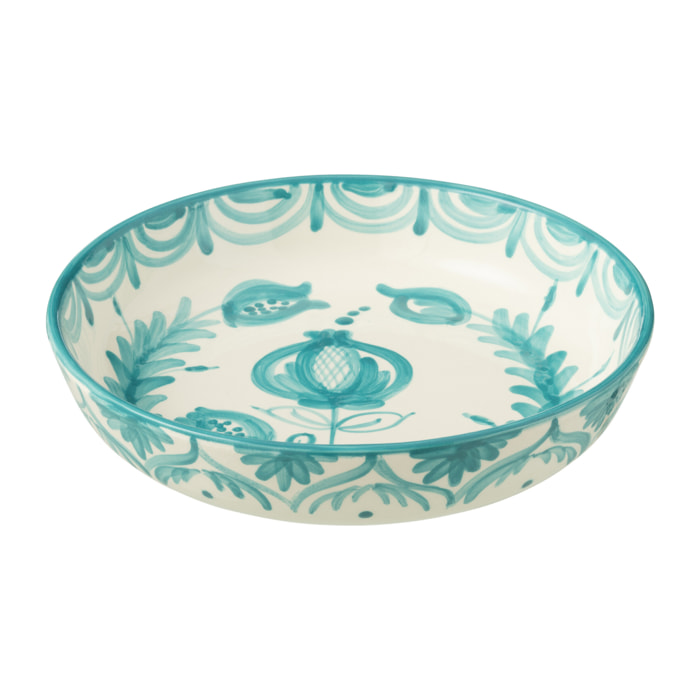 J-Line plat Granada Low - céramique - blanc/aqua - large - Ø 25 cm