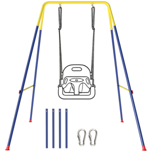 Estructura de Columpio Infantil Plegable, Estructura Metálica para 1 Columpio, con 2 Ganchos, 4 Estacas, Resistente para 50 kg, Forma A, para Interior y Exterior, 128x155x157 cm, Azul