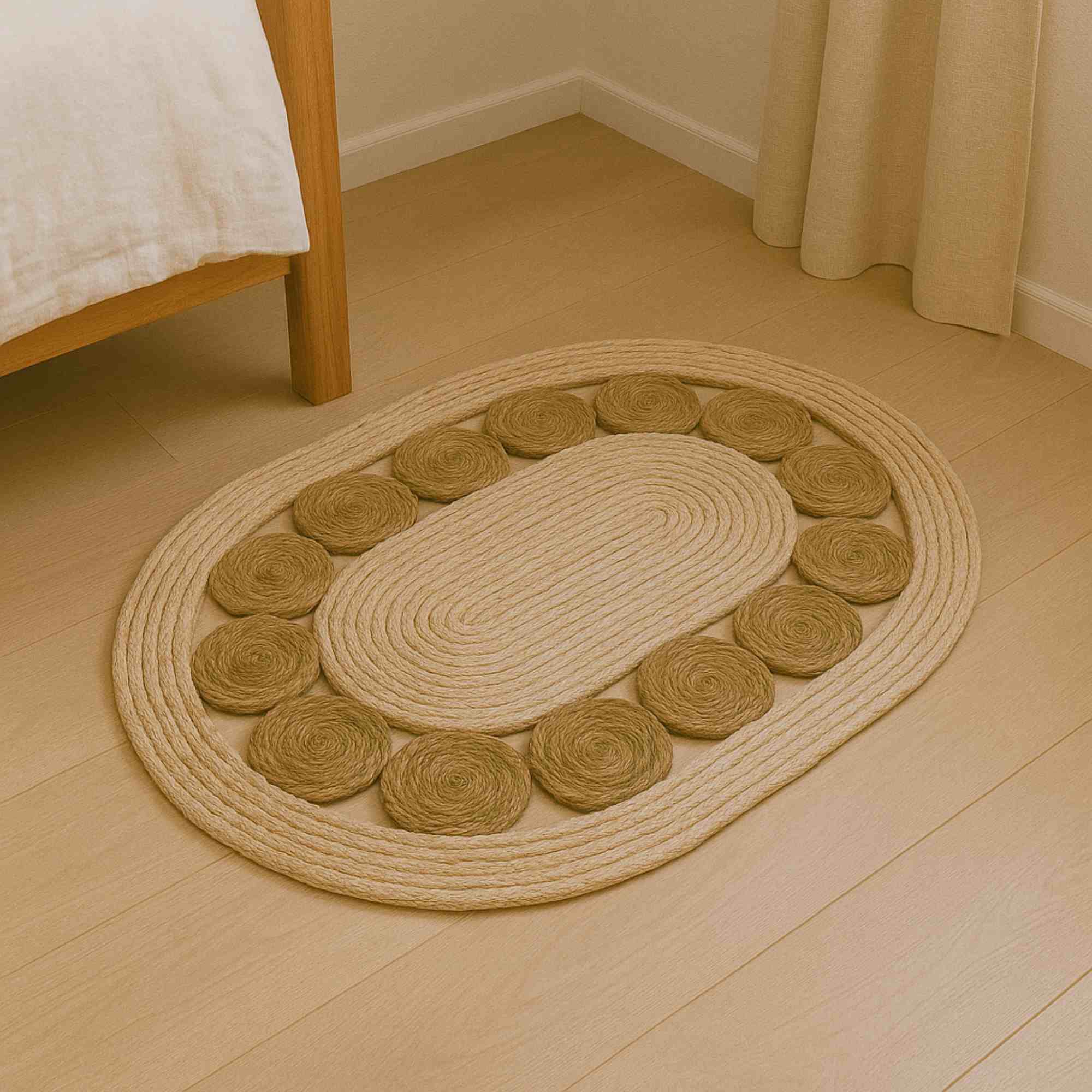 Alfombra ovalada de hoja de totora y maíz 80x50cm