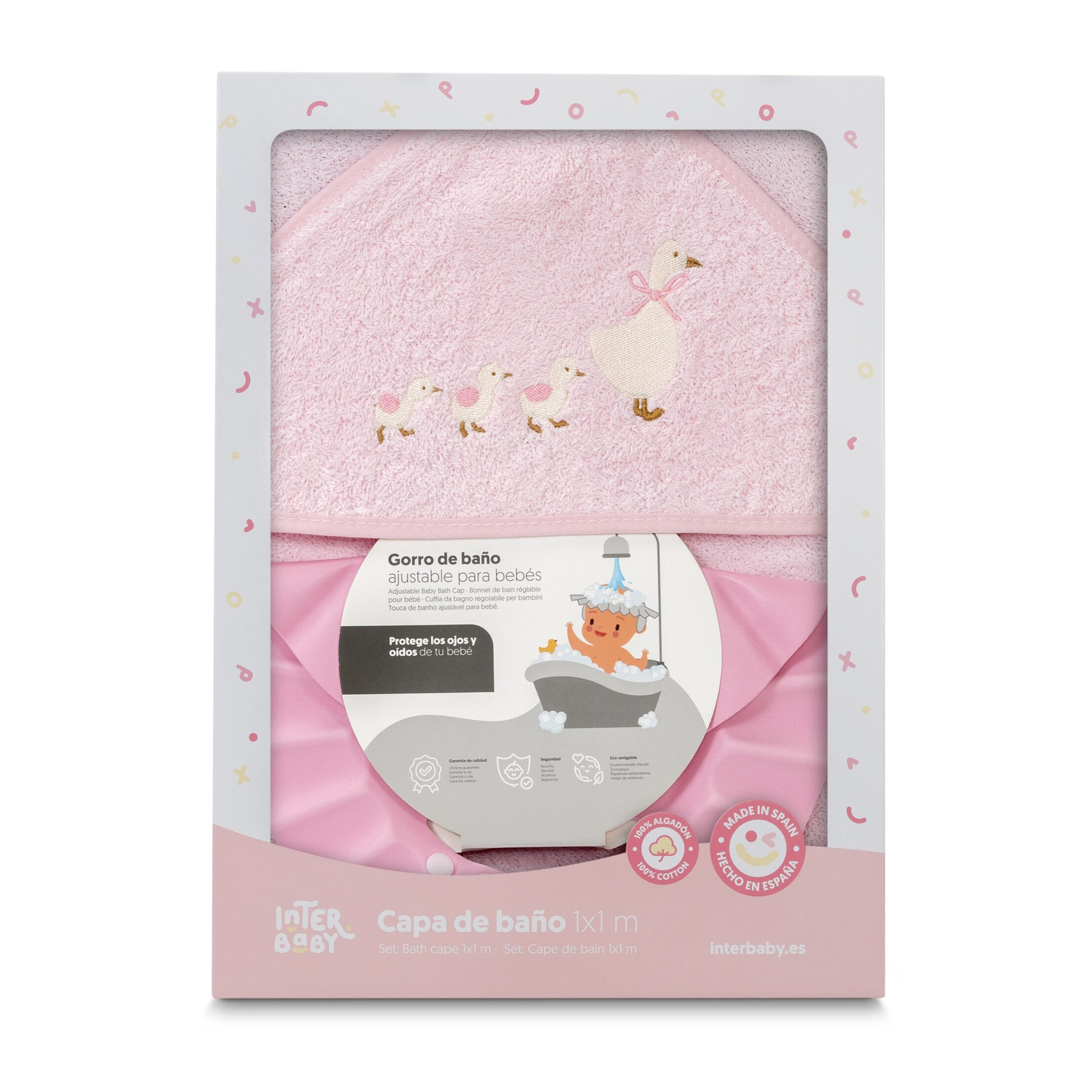 Capa Baño 1X1 Mod Patitos Familia+ Gorro Rosa