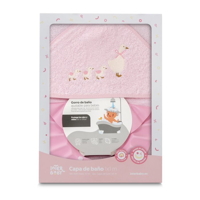 Capa Baño 1X1 Mod Patitos Familia+ Gorro Rosa