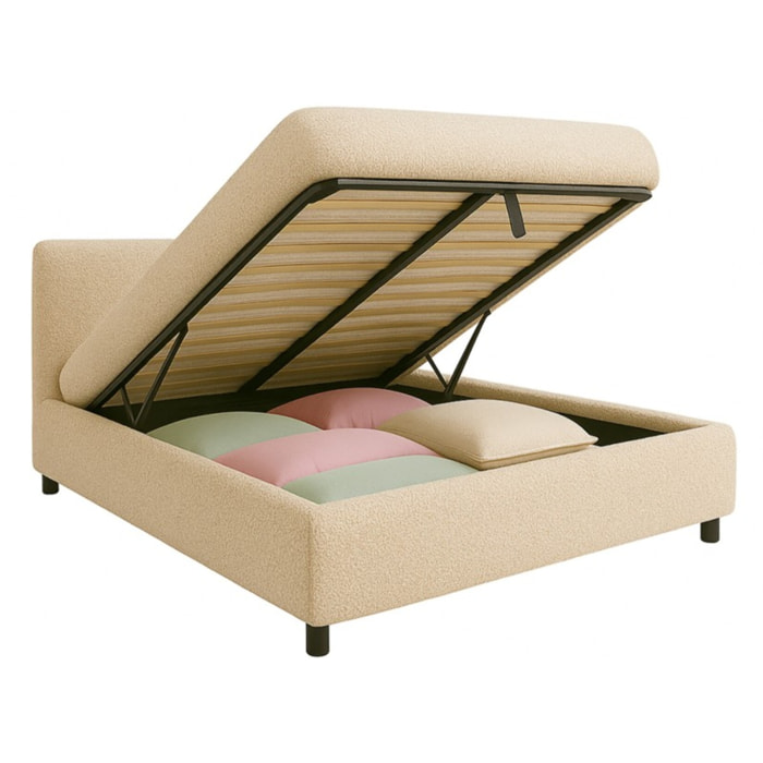 Lit coffre Colisée avec tête de lit | Robuste et confortable | Montage simple rapide | Bouclette | Sable