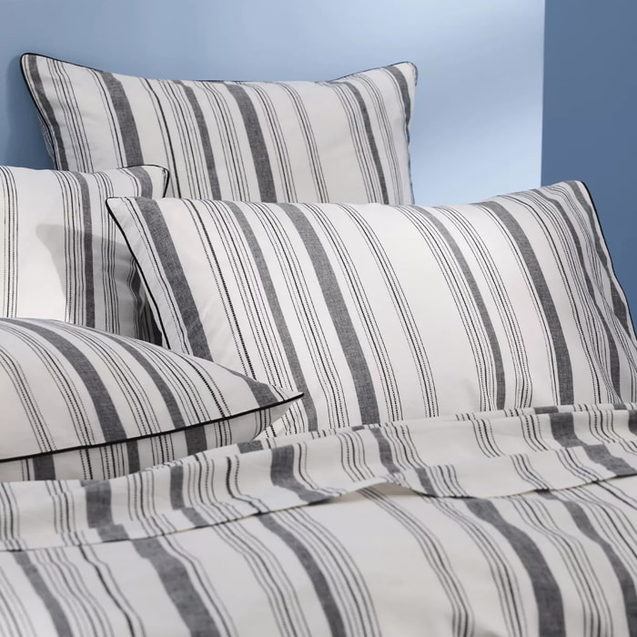 Lot de 2 taies pur coton lavé rayé anthracite noir Portland granit