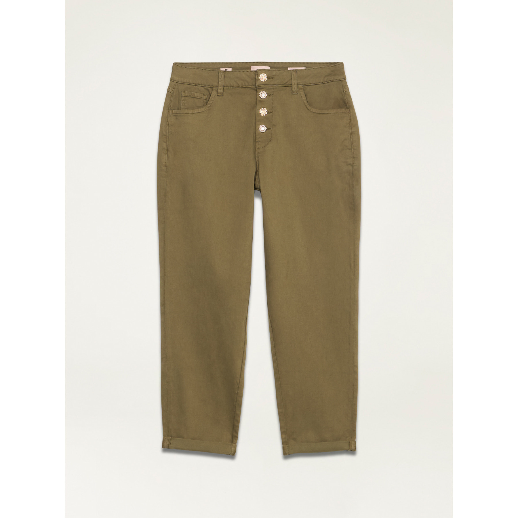 Oltre - Pantaloni boyslim in cotone/lyocell - Verde militare