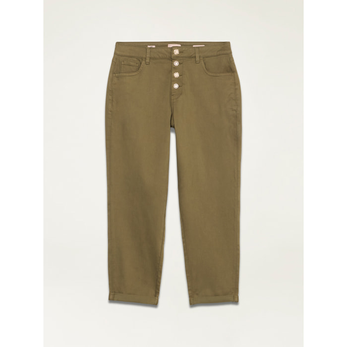 Oltre - Pantaloni boyslim in cotone/lyocell - Verde militare