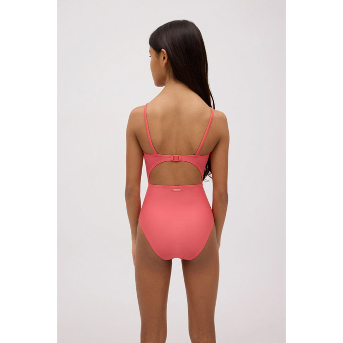Costume da bagno da bambino con spalline regolabili e dettaglio striscia color corallo