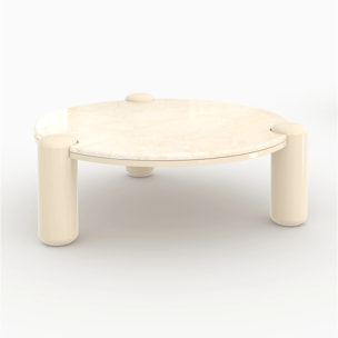 Table basse en marbre avec pieds laqués beiges, D86 cm - Hanaé