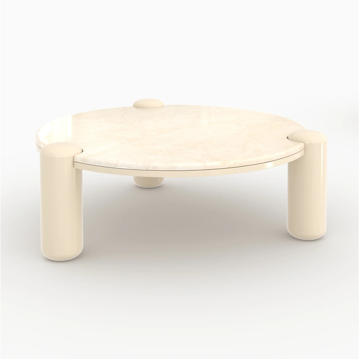 Table basse en marbre avec pieds laqués beiges, D86 cm - Hanaé