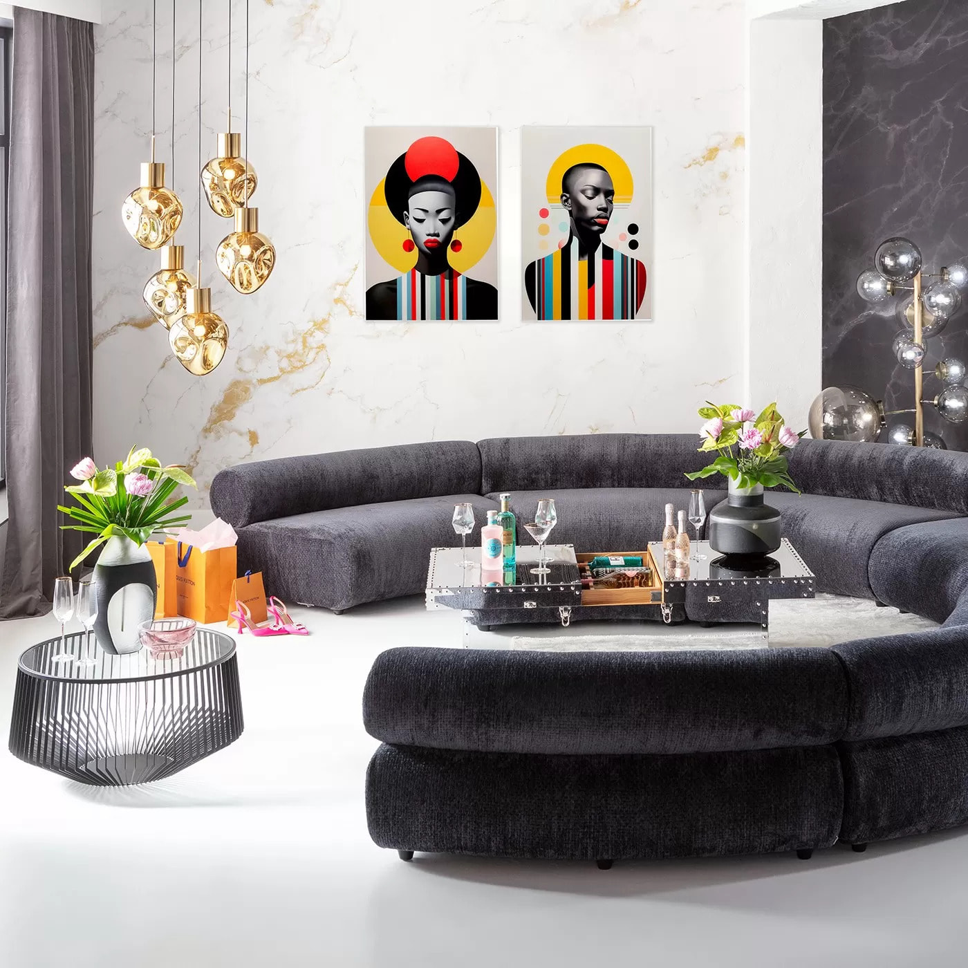 Tableaux en verre femmes rétro jaune et rouge set de 2 Kare Design