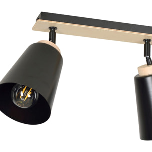 Faretto a soffitto ATLAS in acciaio nero opaco e legno