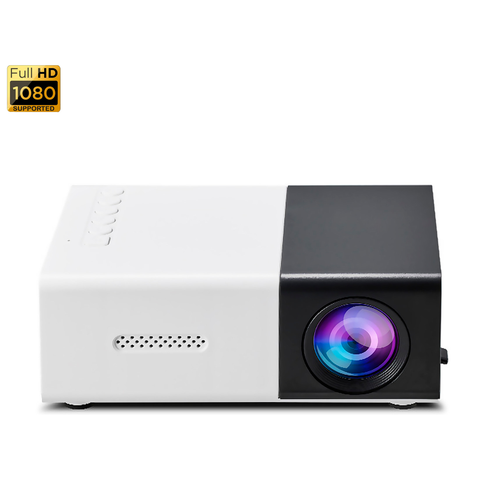 Mini proiettore LCD 1080 HD con telecomando 10 ANSI Lumens 10w. Duplicazione dello schermo via cavo.