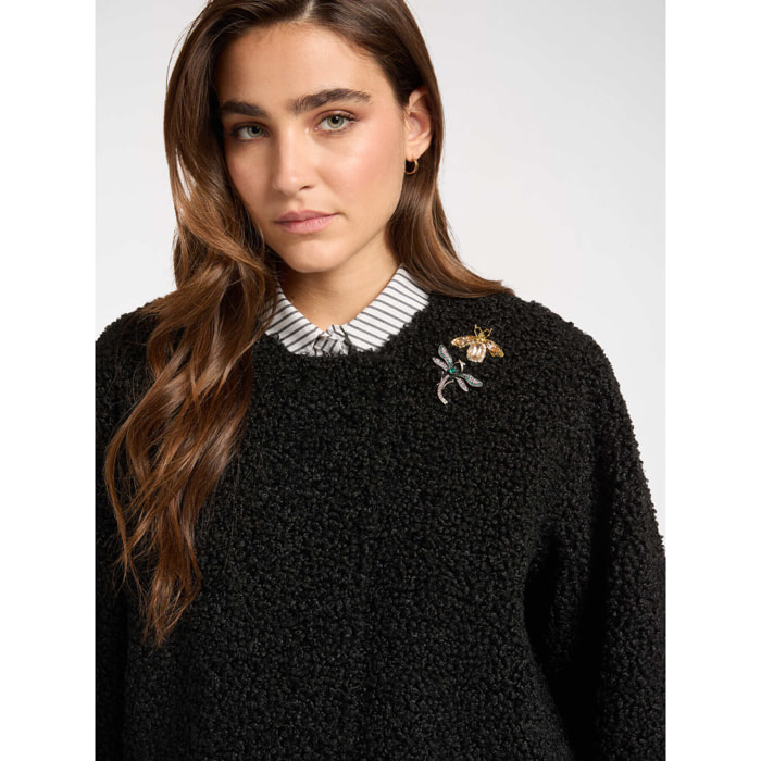 Elena Mirò - Chaqueta de tela de felpa con alfileres - Negro
