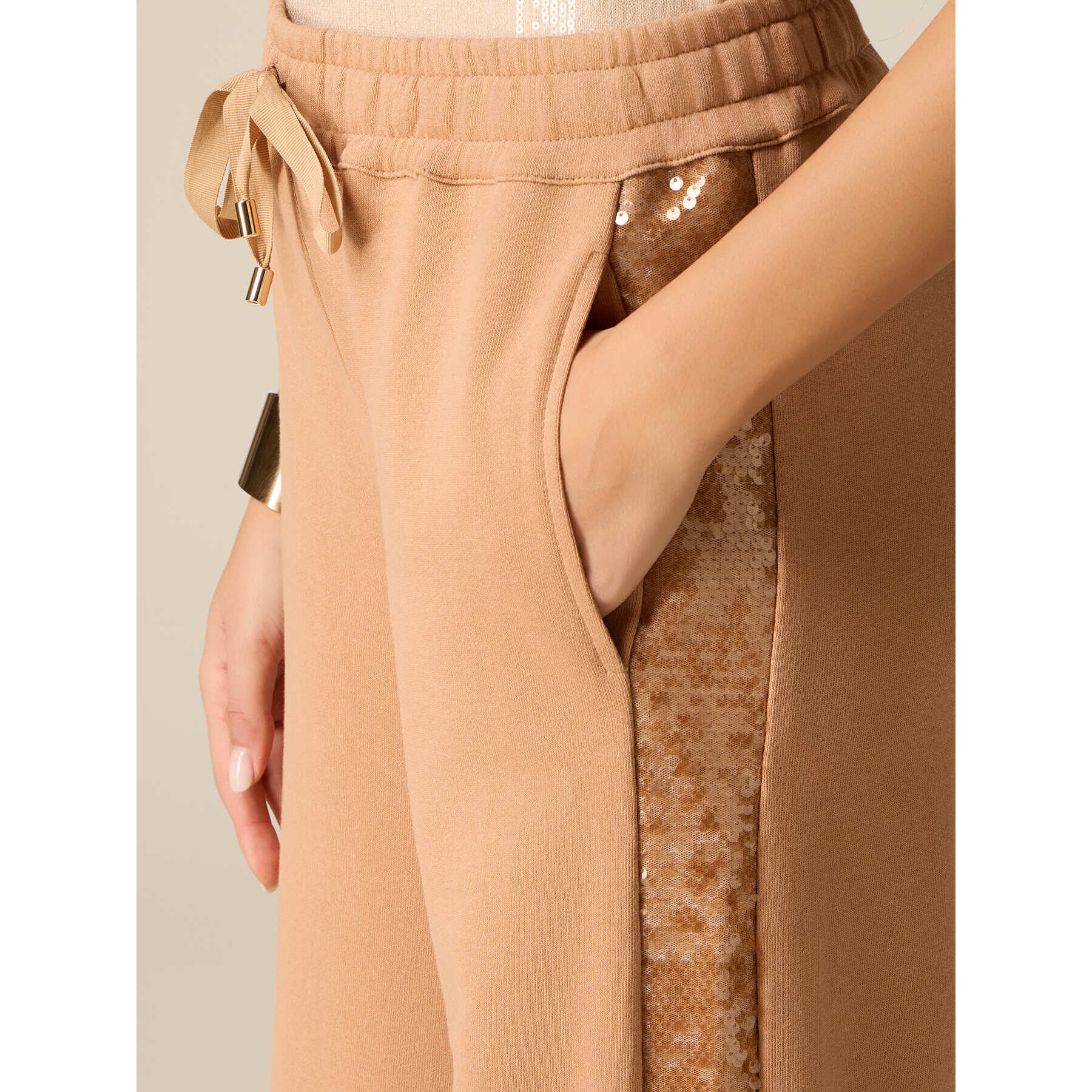 Oltre - Pantaloni palazzo in felpa con paillettes - Marrone