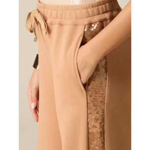 Oltre - Pantaloni palazzo in felpa con paillettes - Marrone