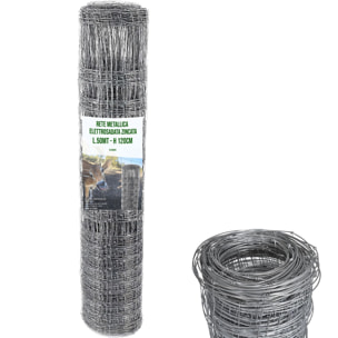 Rete Metallica Zincata Per Recinzione 50 M Pastorale Pascoli Pecore Ovini Vacche Orto Giardini Spazi Esterni Piante 3 Diverse Maglie Grigio 120 Cm