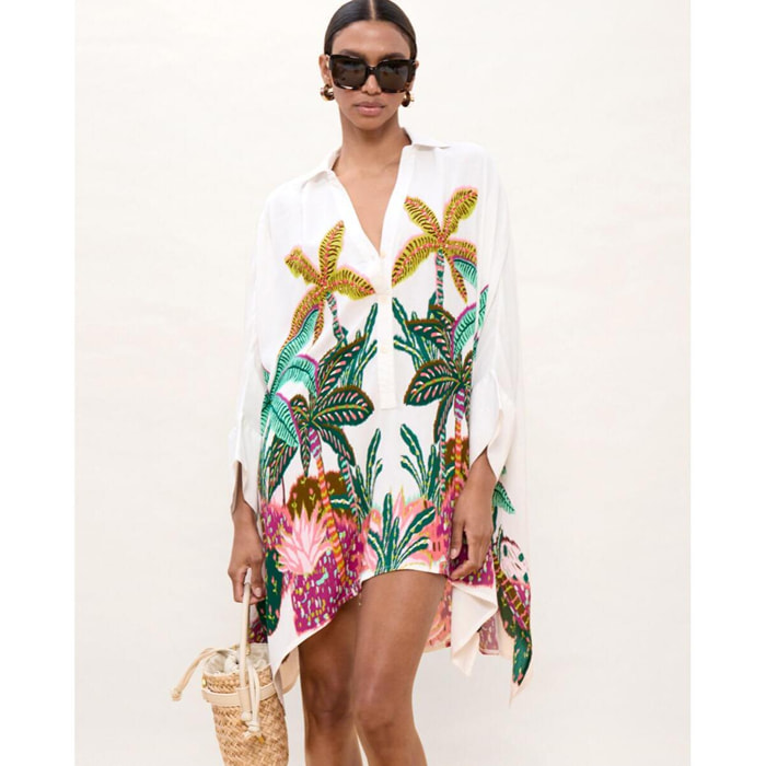 Camicia oversize con stampa di palme multicolore