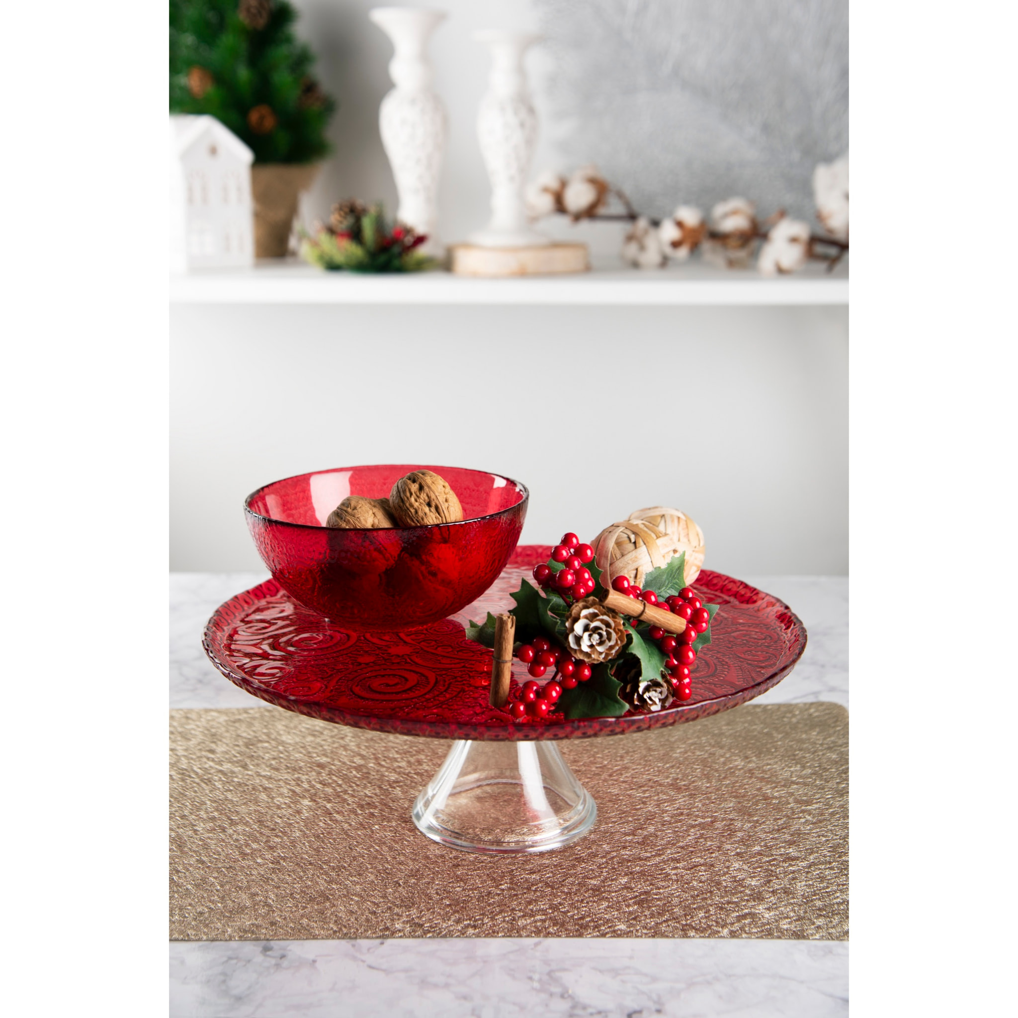 Alzata per torta Excelsa – Arabesque Red, Vetro Rosso