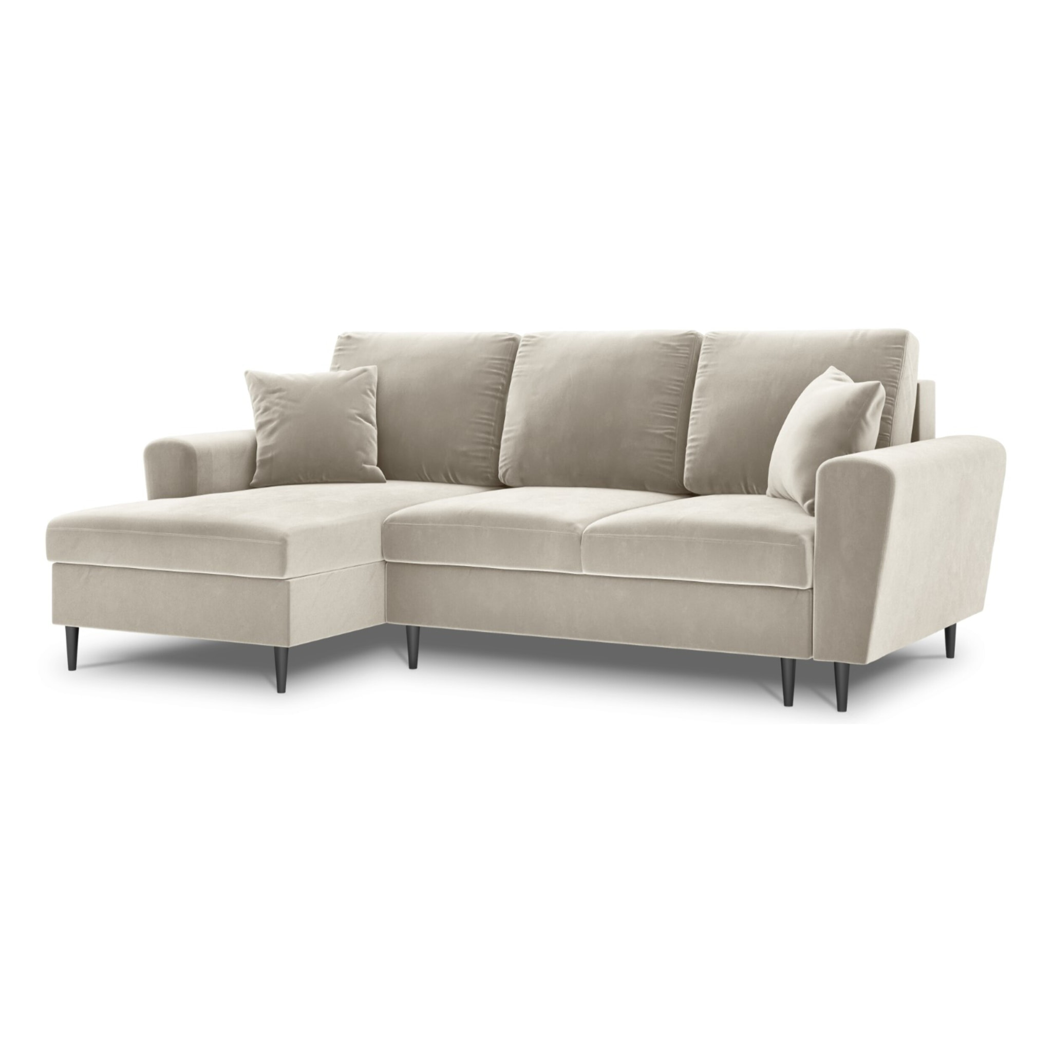 Canapé d'angle gauche convertible avec coffre de rangement "Kyoto" 4 places en velours beige clair