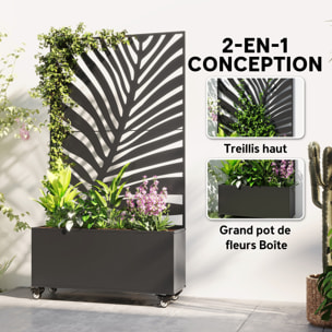 Jardinière mobile treillis haut design graphique feuille exotique 90 x 30 x 160 cm métal époxy noir